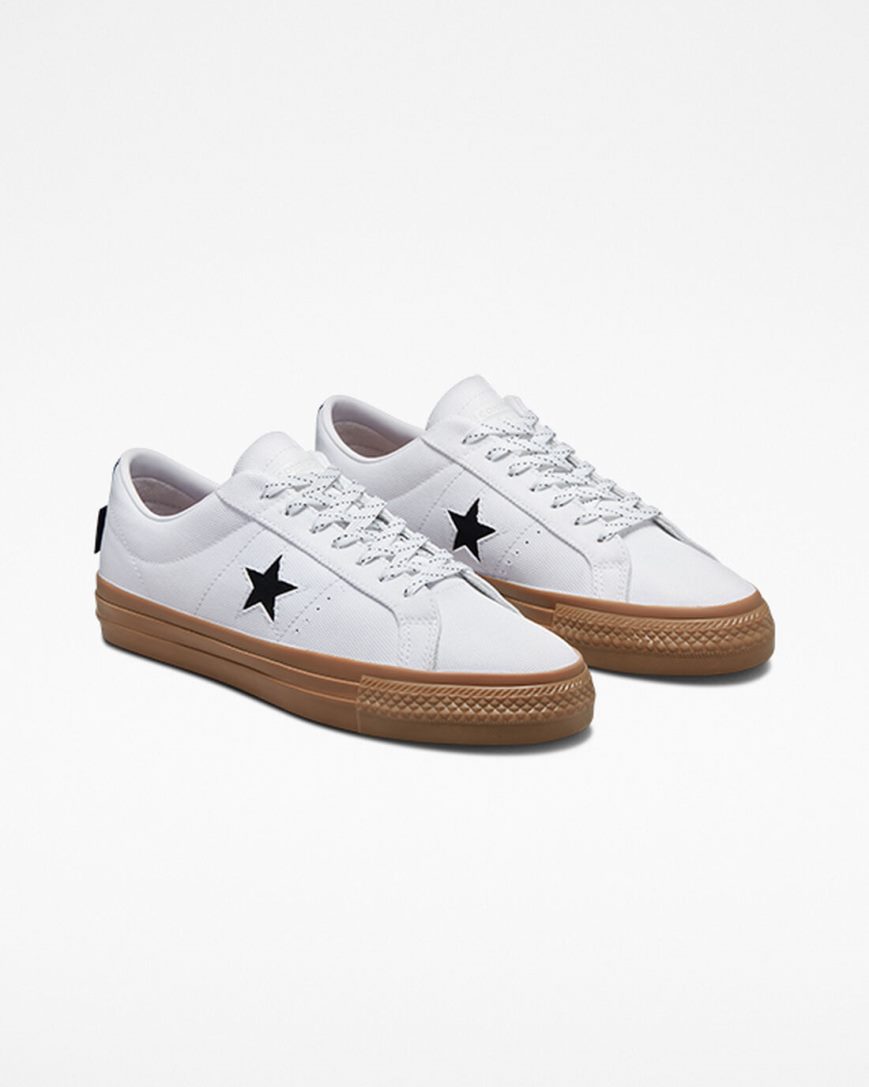 Bascheți Barbati Converse One Star Pro Cordura Panza Albi Negrii | RO SGWRZ793